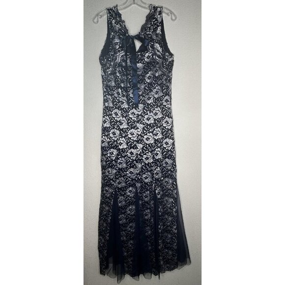 Candalite Dress Womens M Silver Lace Sequin Fairy Formal Maxi Evening Gown Y2K - Picture 2 of 15